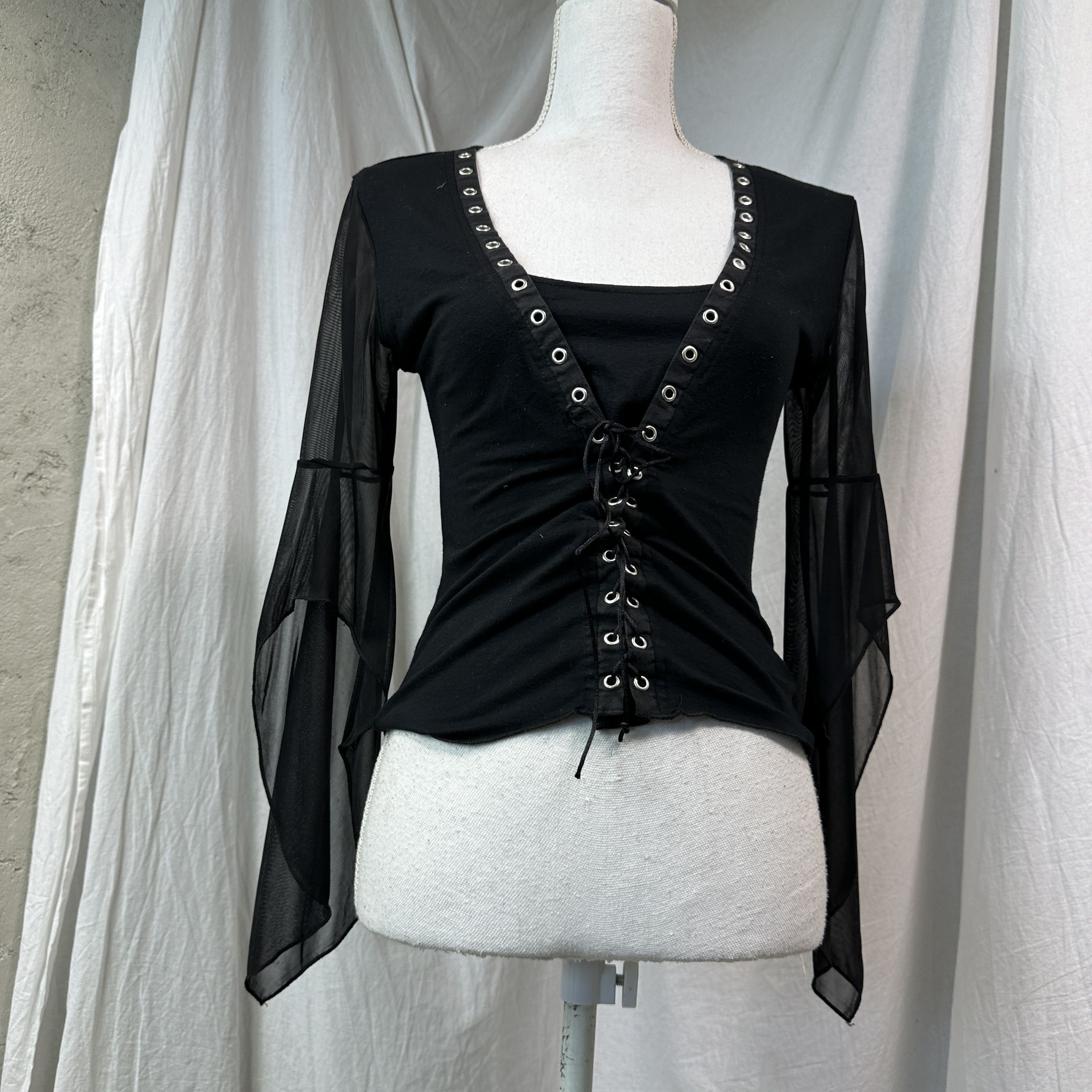 Vintage Vintage Avant Garde Lacing Mesh Flared Sleeves Corset 00s Size S / US 4 / IT 40 - 2 Thumbnail