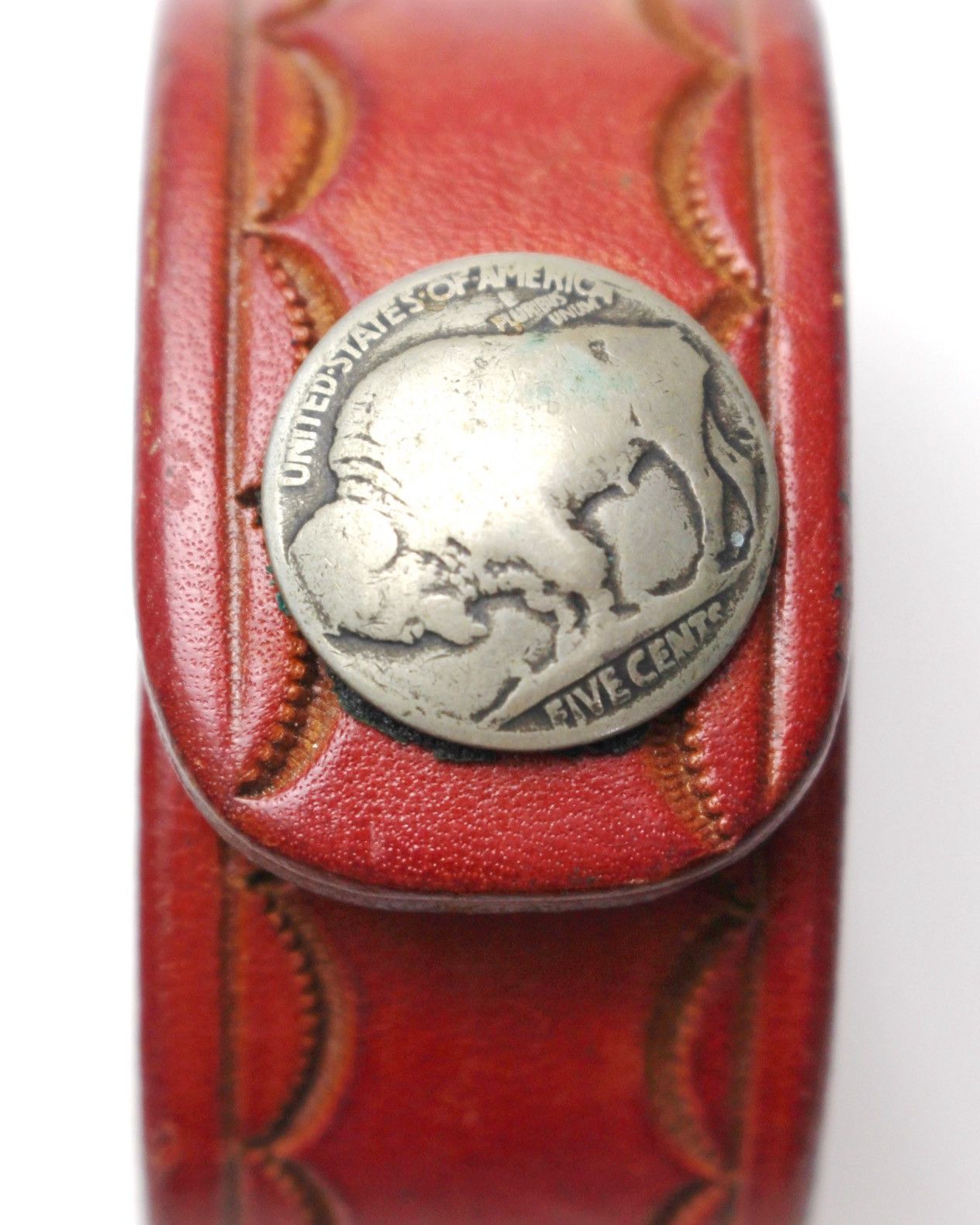 Vintage 1990S INDIAN NAVAJO NATIVE BUFFALO NICKEL LEATHER CUFF Size ONE SIZE - 4 Thumbnail