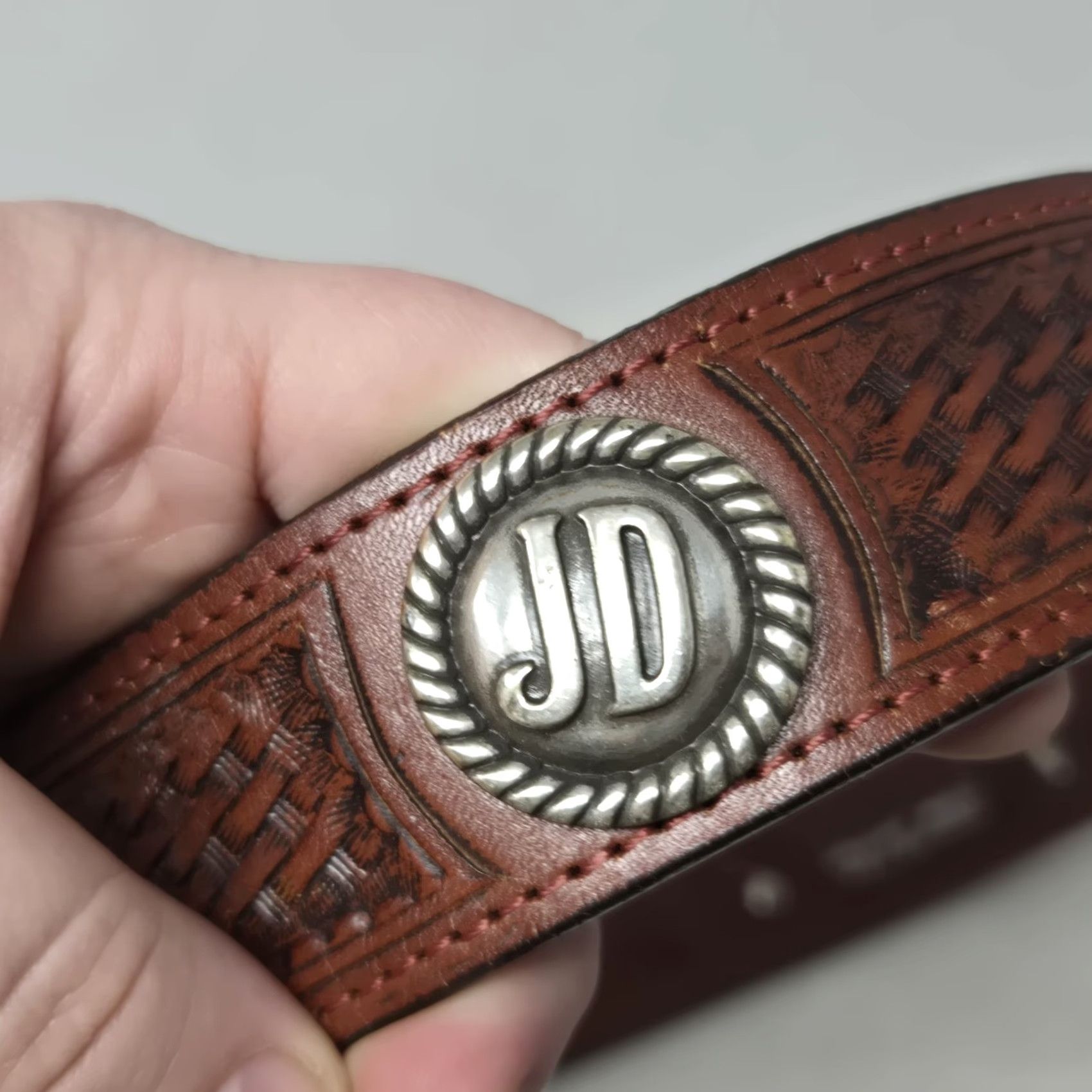 Vintage VINTAGE Jack Daniels Belt Men Brown Leather Western Concho Style Size 38 Rare Mens Size 38 - 3 Thumbnail