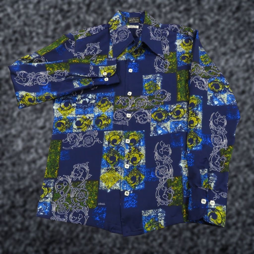 Vintage VTG D'Avila Shirt Medium Mens Butterfly Dagger Collar 70s Hawaiian Button-Up Blue Size US M / EU 48-50 / 2 - 1 Thumbnail