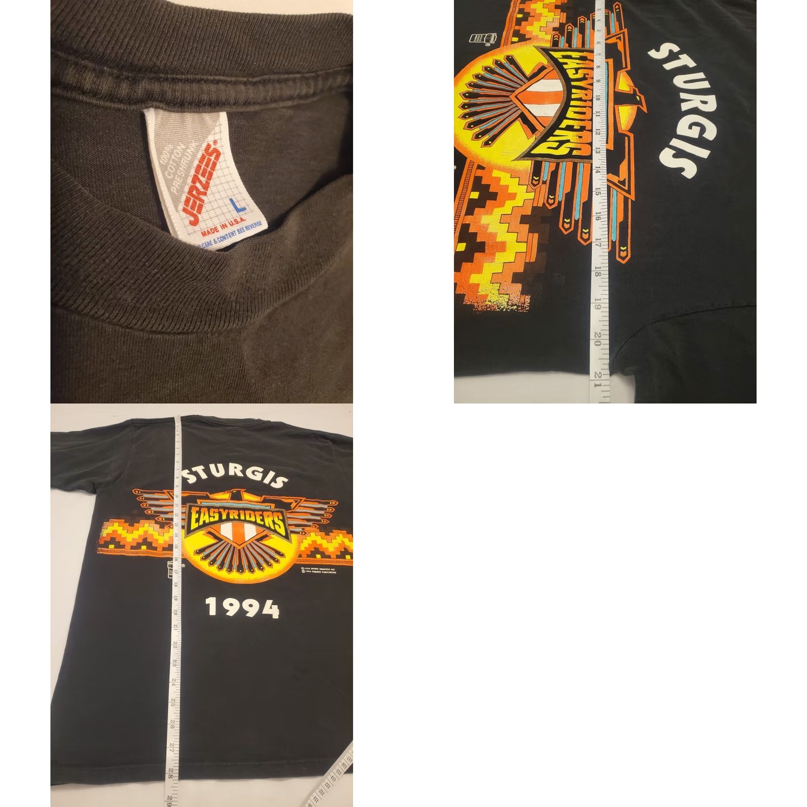Jerzees VINTAGE JERZEES Sturgis Easy Rider 1994 Black Hills Rally Motorcycle T Shirt Black Graphic Print L Mens 90s Biker Aztec Size US L / EU 52-54 / 3 - 8 Thumbnail