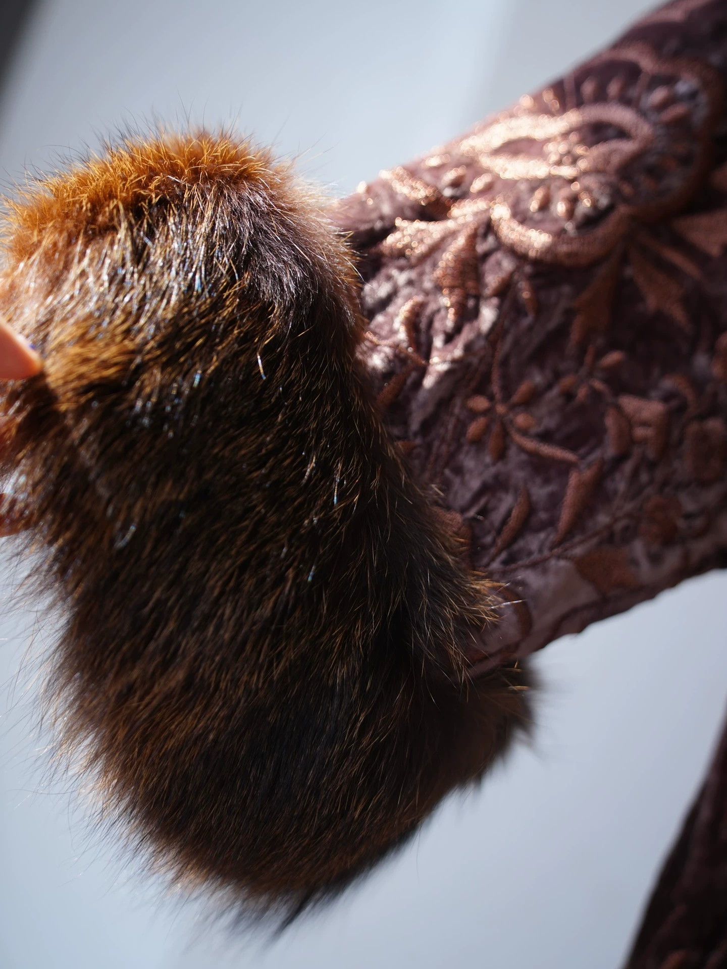 Other 1990s Vintage Plum Velvet Embroidered Tassel Fox Fur Kimono Size ONE SIZE - 6 Thumbnail