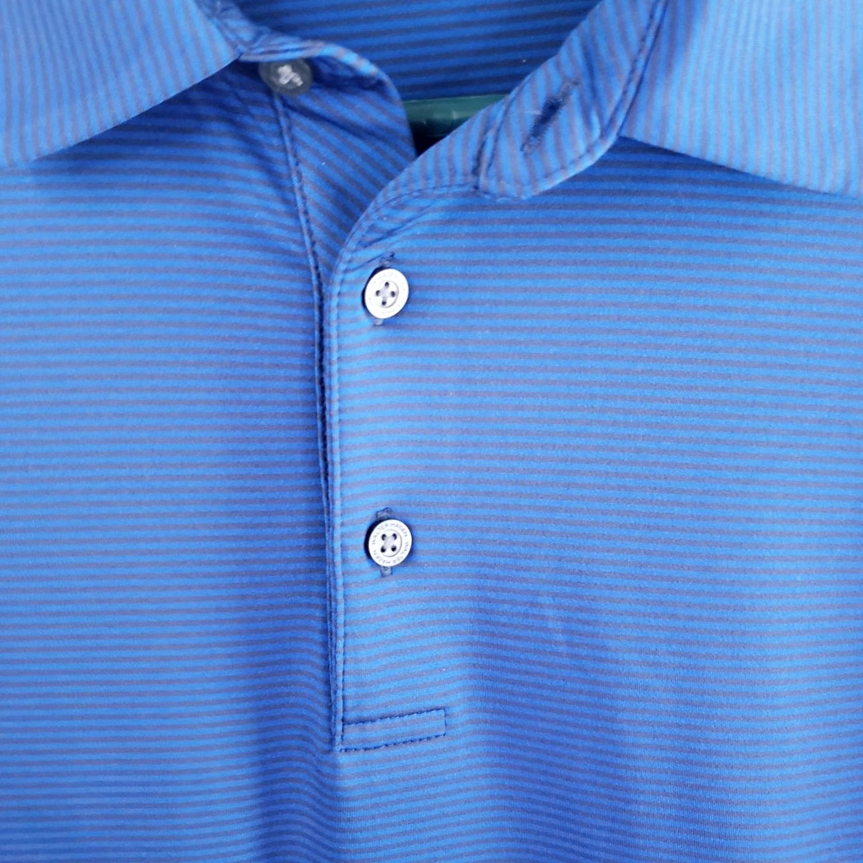 Vintage Walter Hagen 11 Majors Polo Shirt Mens L Blue Charcoal Striped Golf Stretch Activewear Polo Short Sleeve Casual Workwear Knit Polyester Blend Size US L / EU 52-54 / 3 - 5 Thumbnail