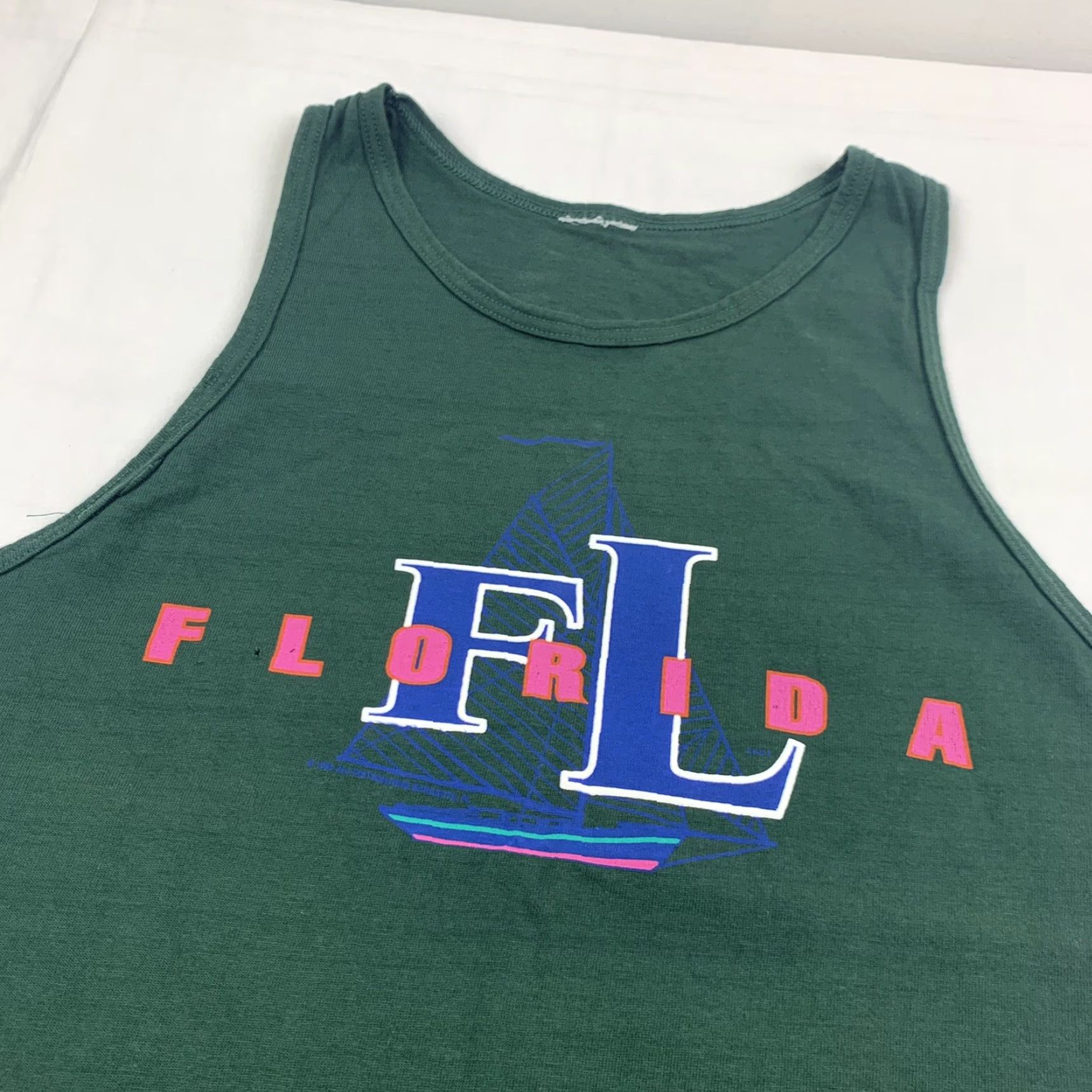Vintage VINTAGE Florida Tank Top Men L Green 90s Beach Travel State Sailing Ocean Size US L / EU 52-54 / 3 - 2 Thumbnail