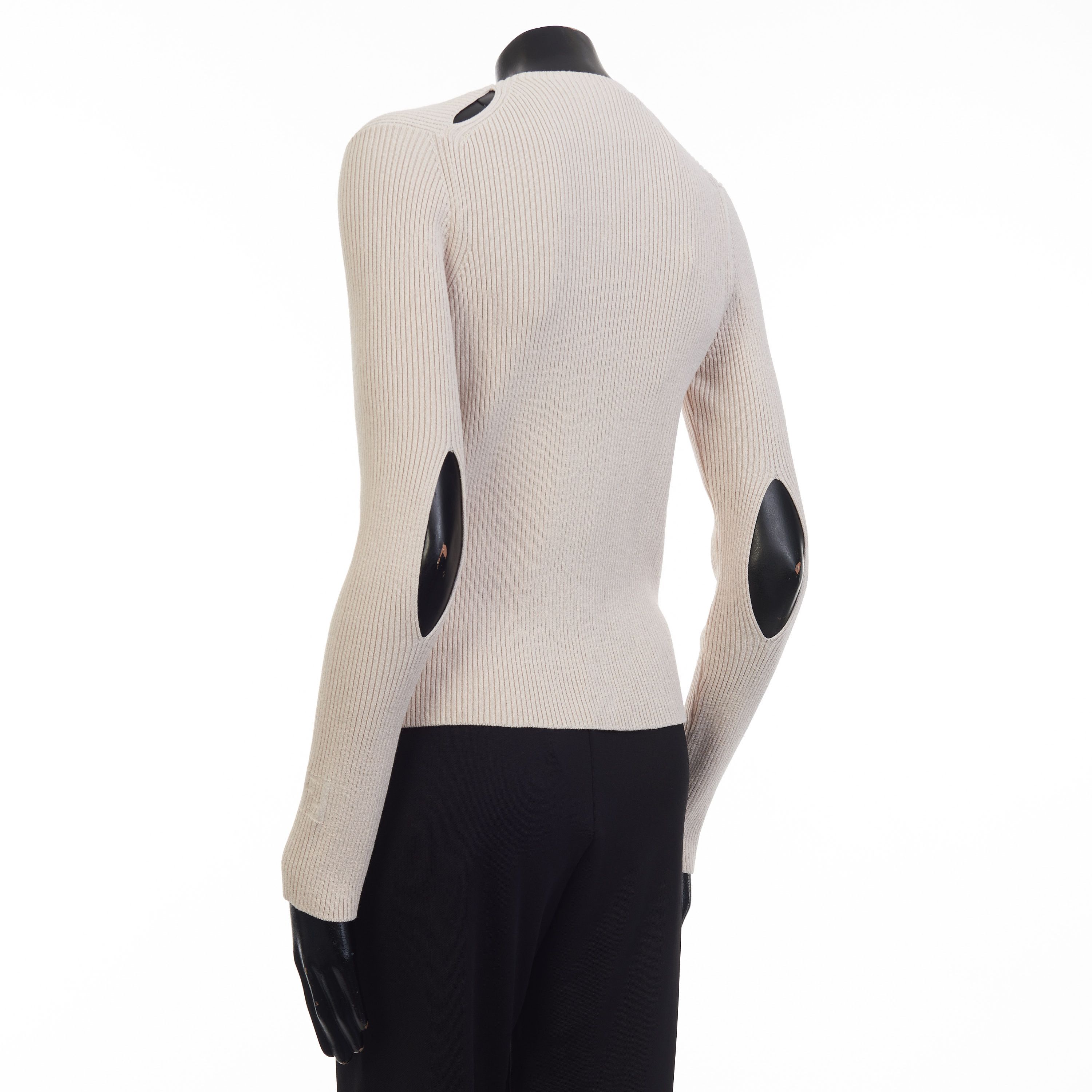 Fendi Beige Cotton Cardigan - Rib Knit, Snap Closure Size M / US 6-8 / IT 42-44 - 4 Thumbnail