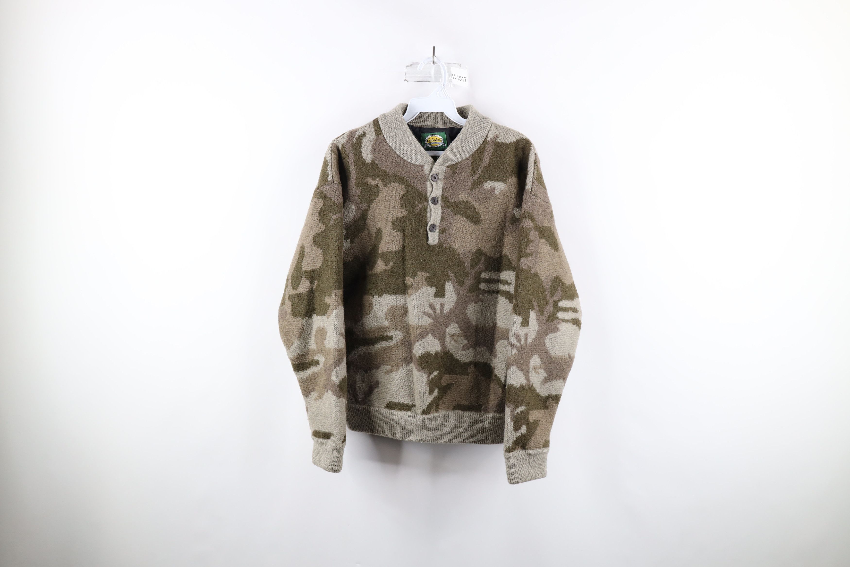 image of 90's Cabelas Wool Camouflage Sweater Jacket Swacket, Men's (Size Small)