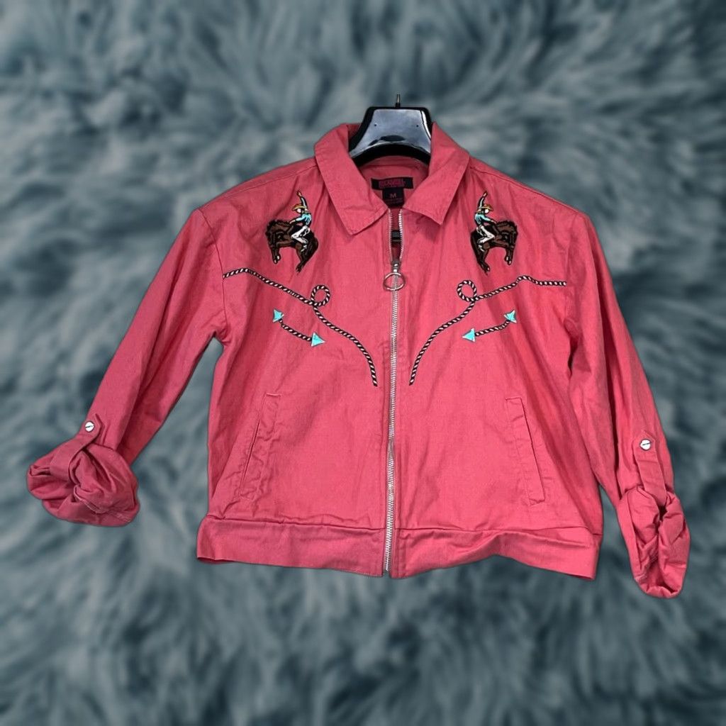 Denime Rock & Roll Denim Jacket Women’s Western Rodeo Cowgirl Boho Size M 100% Cotton Red Jacket Womens Vintage? No Size M / US 6-8 / IT 42-44 - 1 Thumbnail