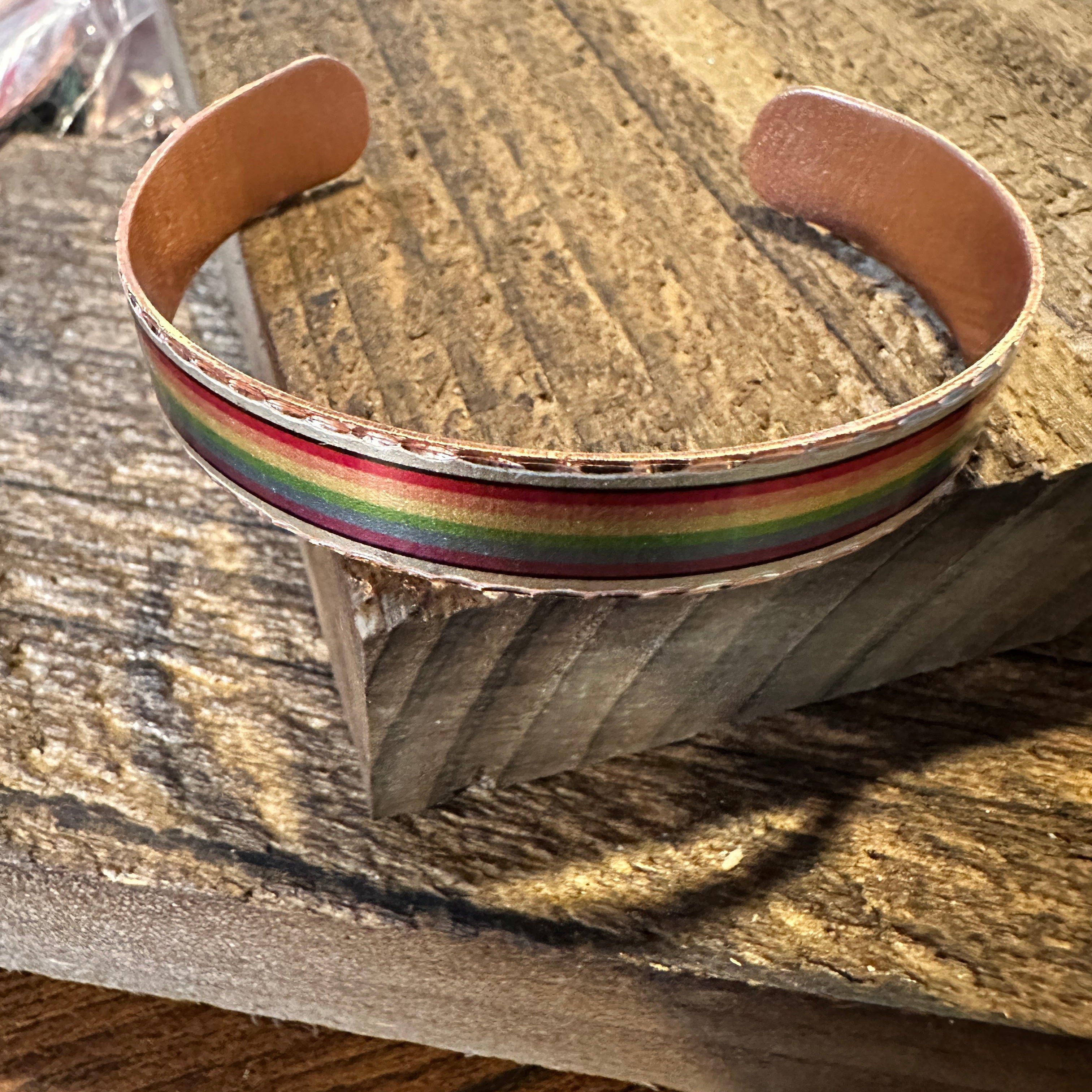 Other Handmade Boho Copper Narrow Cuff Bracelet, Diamond Cut Rainb Size ONE SIZE - 7 Thumbnail