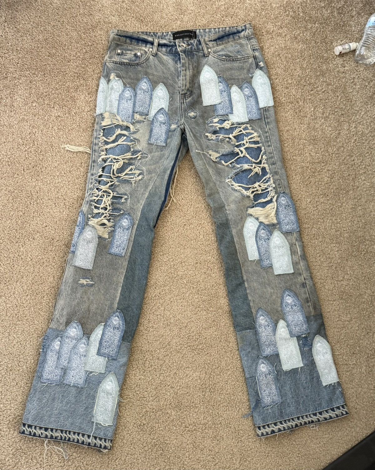 Who Decides War PATCHED ARCH REPAIRED BLOWOUT DENIM Size US 34 / EU 50 - 1 Thumbnail