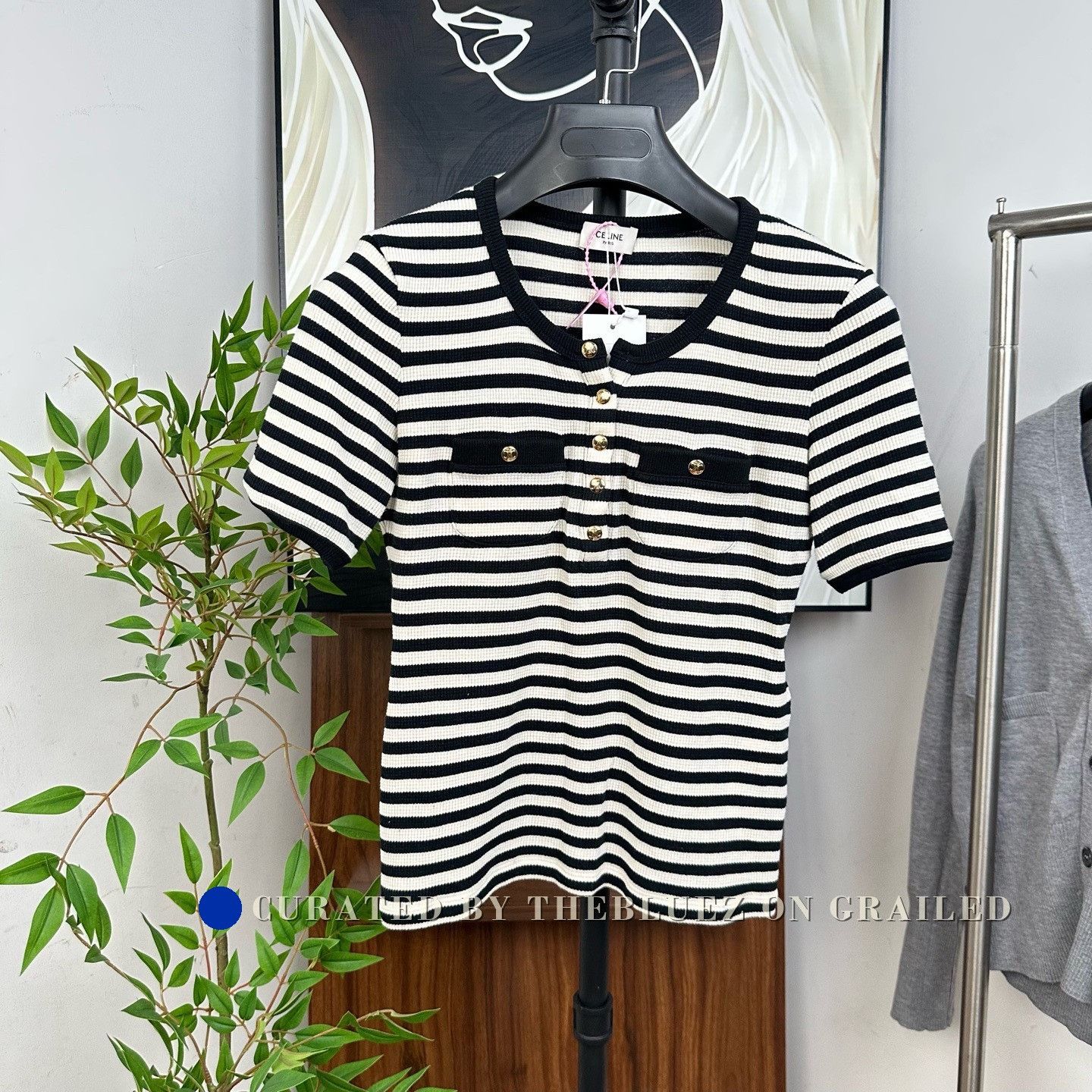 Celine Celine 23SS Triomphe Gold Buckle Striped Tee XS Size XS / US 0-2 / IT 36-38 - 1 Thumbnail