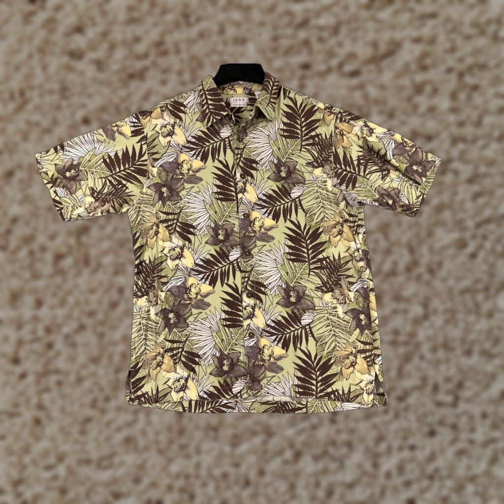 Tommy Bahama Tommy Bahama Shirt Mens Large Green Hawaiian Button-Up Silk Blend Floral Print Resort Aloha Short Sleeve 40" Chest Mens Size US L / EU 52-54 / 3 - 1 Thumbnail