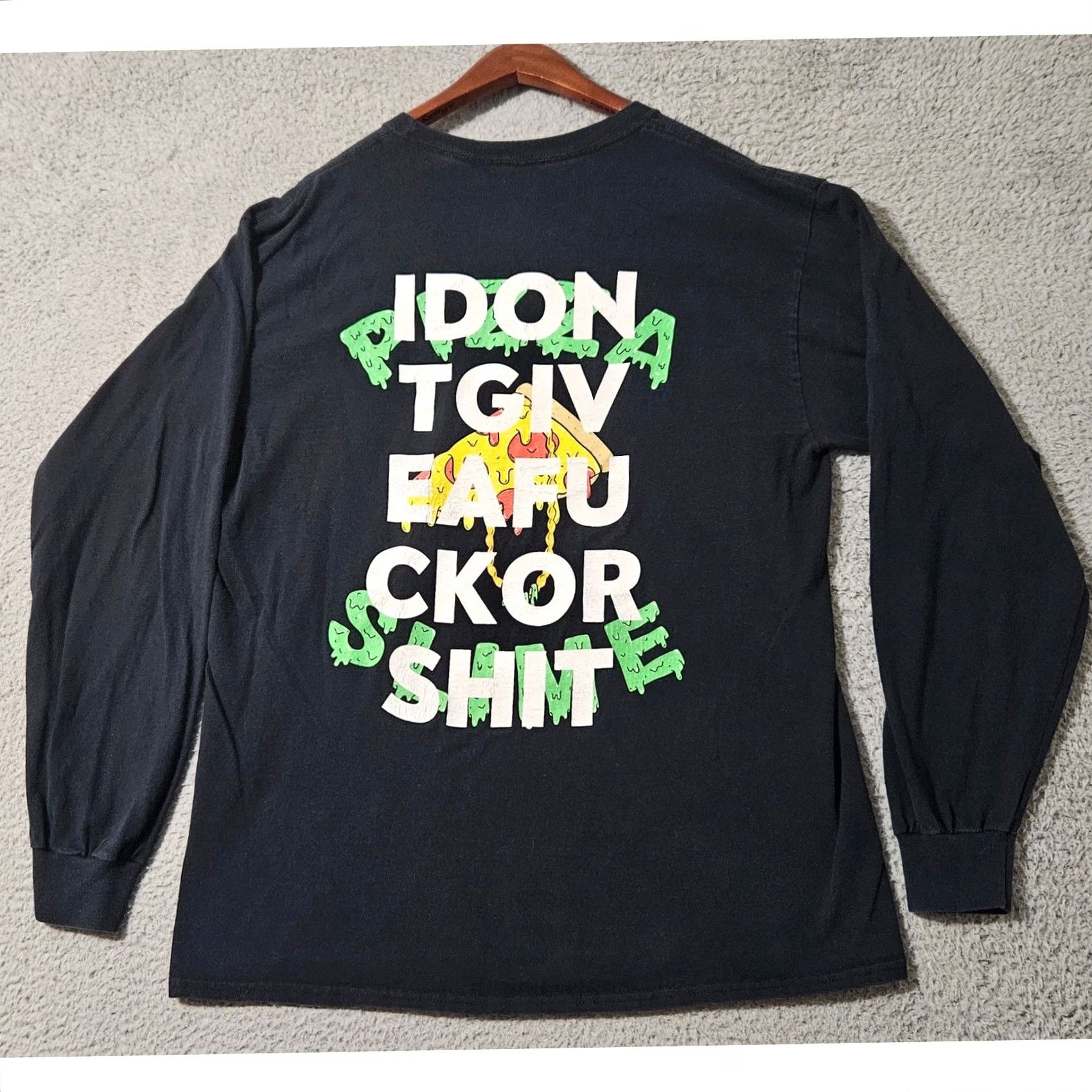 Vintage idgafos Shirt Mens L Black Pizza Slime Size Long Sleeve Graphic Size US L / EU 52-54 / 3 - 2 Thumbnail