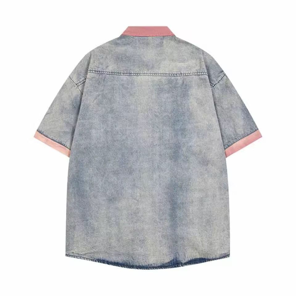 Japanese Brand Washed Printed Summer Hawaiian Vintage Denim Shirt Blouse Size US L / EU 52-54 / 3 - 2 Thumbnail