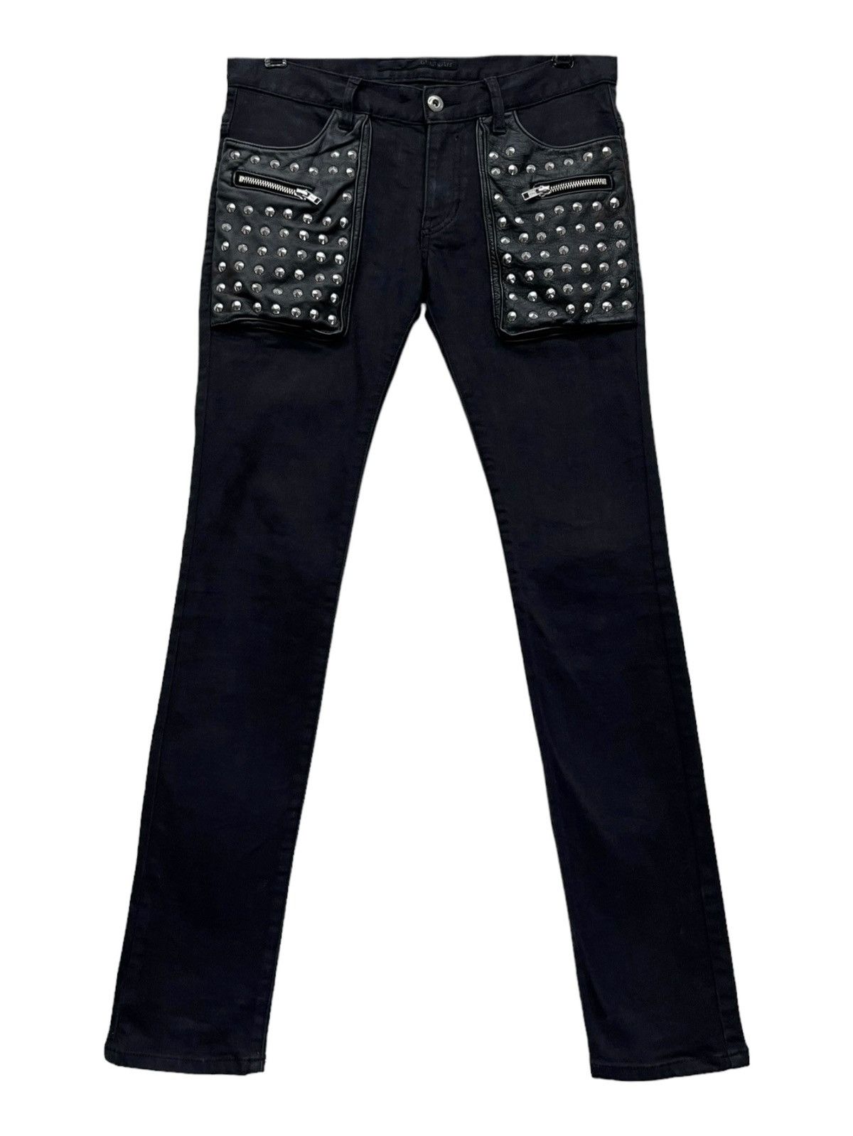New Rock 🔥GLAD NEWS Punk Studded Leather Pocket Stretch Skinny Denim Size 28" / US 6 / IT 42 - 2 Thumbnail