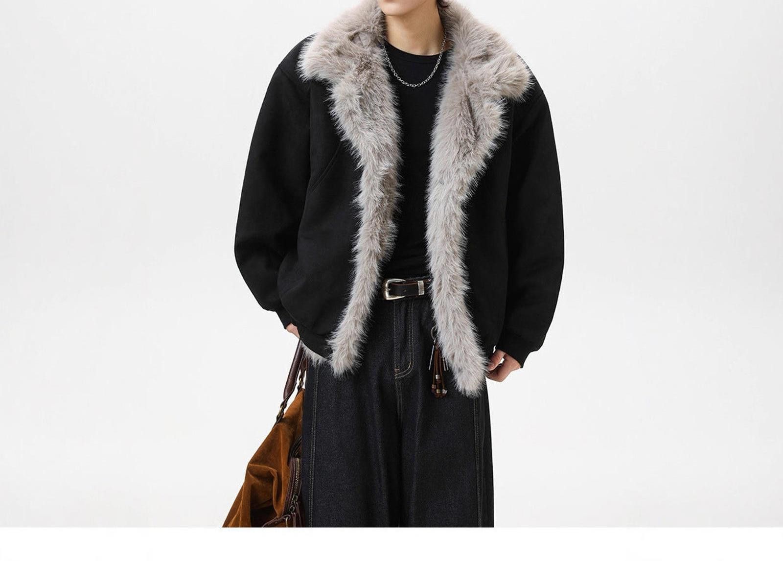 Japanese Brand Black Faux Fur Trim Bomber Jacket, Oversized Fit Outerwear Size US M / EU 48-50 / 2 - 3 Thumbnail