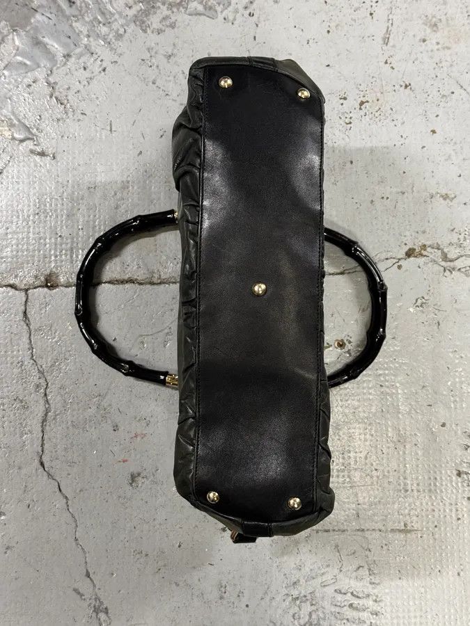 Gucci 2000s Gucci Dark Green & Black Eroded Bamboo Handle Bag Size ONE SIZE - 13 Thumbnail