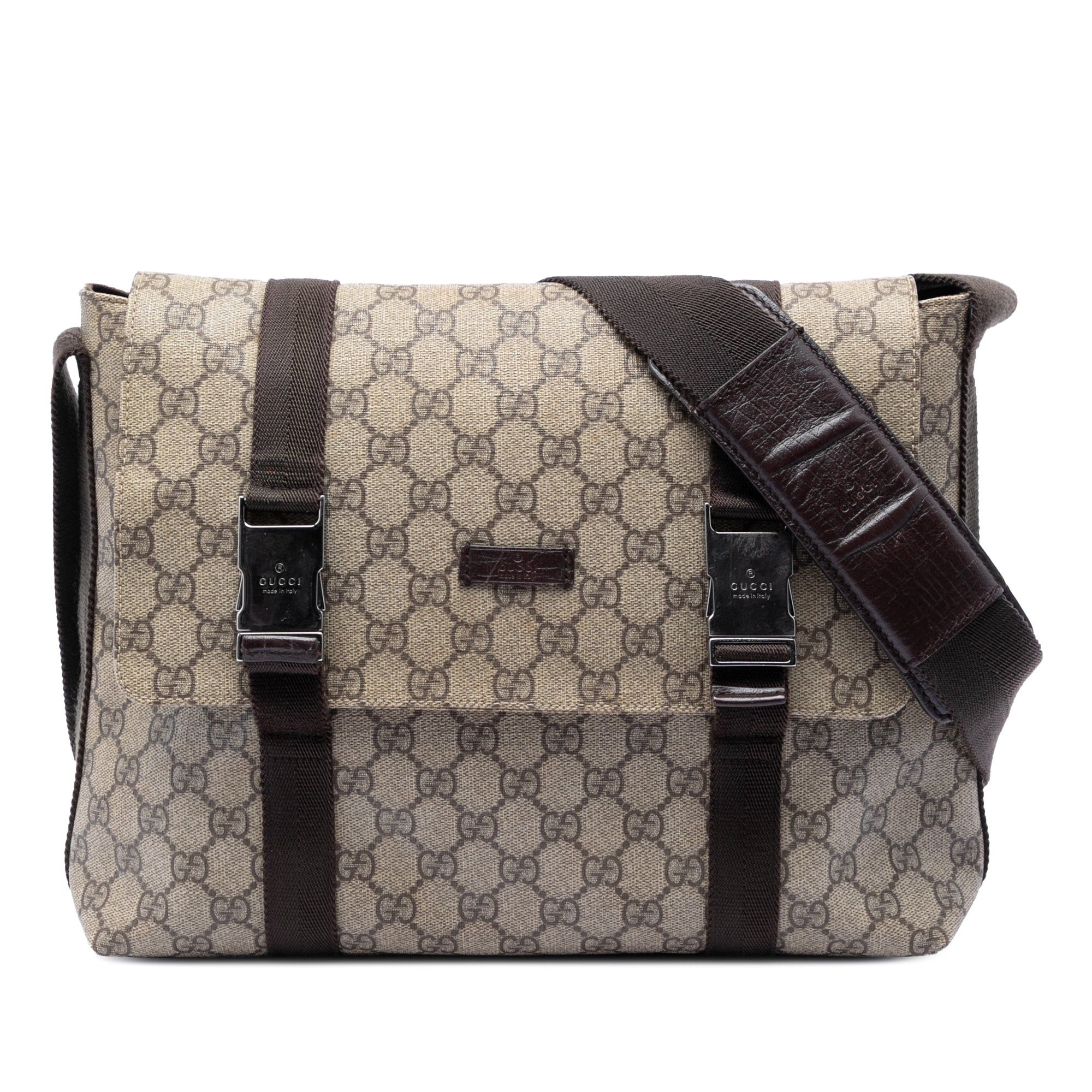 Gucci Large GG Supreme Double Buckle Flap Messenger Bag Size ONE SIZE - 1 Thumbnail