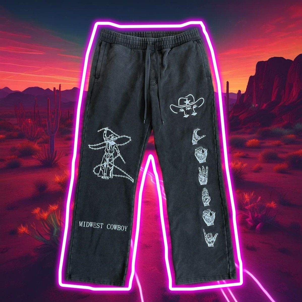 Vintage Midwest Cowboy - Vintage Washed Black Embroidered Sweatpants Size US 31 - 1 Thumbnail