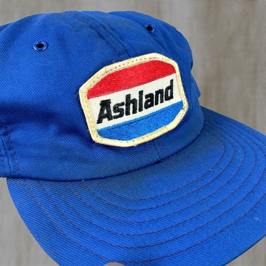 Vintage VINTAGE Ashland Petroleum Trucker Hat Cap Snapback Made In USA 80s Patch Oil Gas Blue One Size Mens Adjustable Breathable Twill Cotton Polyester Hat Size ONE SIZE - 1 Thumbnail