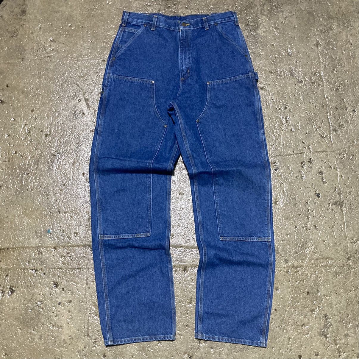 Pre-owned Carhartt X Vintage Crazy Vintage Y2k Baggy Carhartt Double Knee Workwear Jeans In Blue