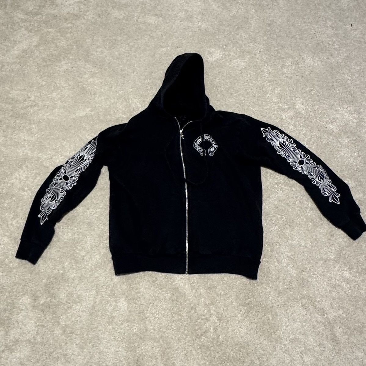 専用 Chrome Hearts Horseshoe Floral Fleece Buy Chrome Hearts Horseshoe Floral Cross-Sleeve Zip Up