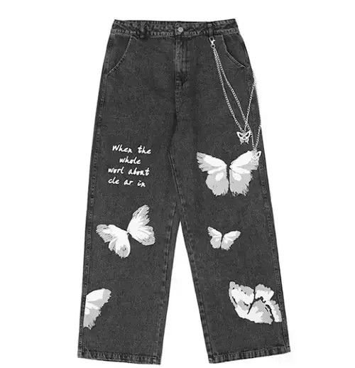 Japanese Brand × Jean × Vintage Butterfly Print Straight Leg Jeans Size US 32 / EU 48 - 2 Thumbnail