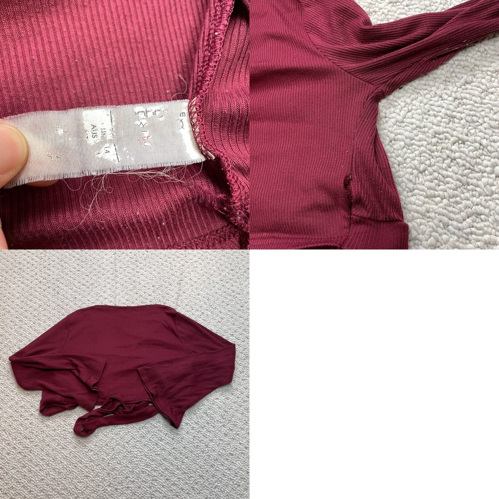 Boohoo VINTAGE Boohoo Blouse Shirt Womens 10 Red Ribbed Tie Waist Long Sleeve Wrap Jacket Solid Size L / US 10 / IT 46 - 8 Thumbnail