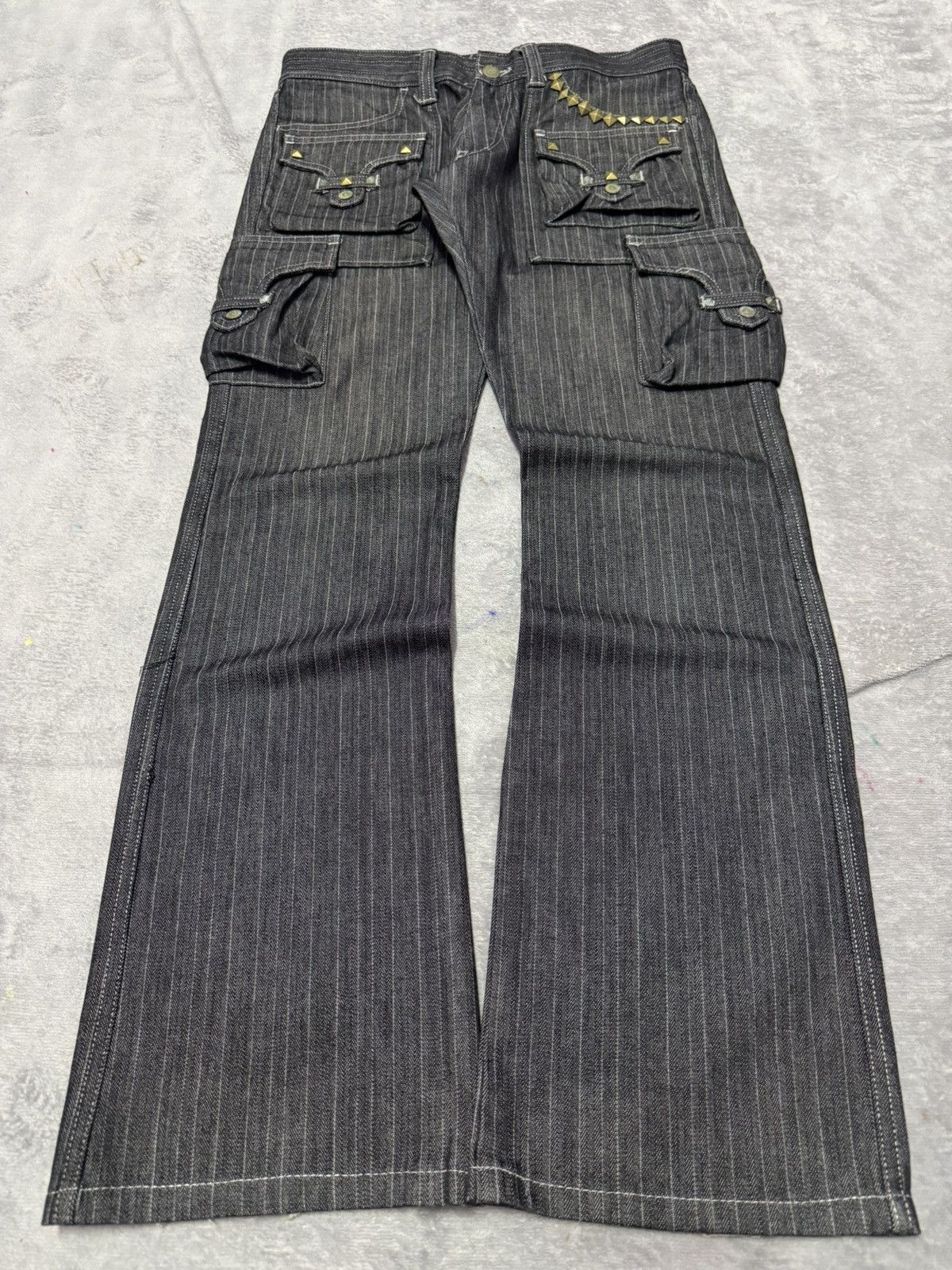 Tornado Mart Tornado Mart Japan Studded Herringbone Cargo Flared Jeans Size US 30 / EU 46 - 1 Thumbnail