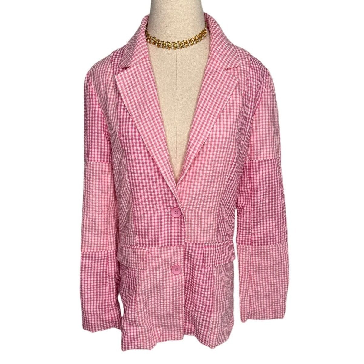 PRINCESS POLLY Princess Polly pink gingham patchwork blazer jacket size 2 Size XS / US 0-2 / IT 36-38 - 1 Thumbnail