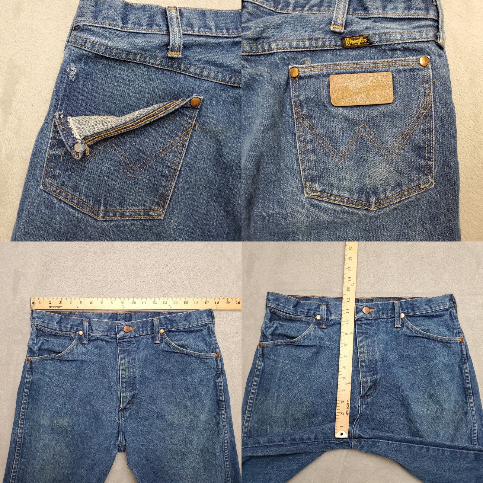 Wrangler VINTAGE Wrangler Jeans Mens 35x32 Blue Denim Cowboy Straight 100% Cotton 13MWZPW USA Cowboys Womens? Size US 35 - 8 Thumbnail