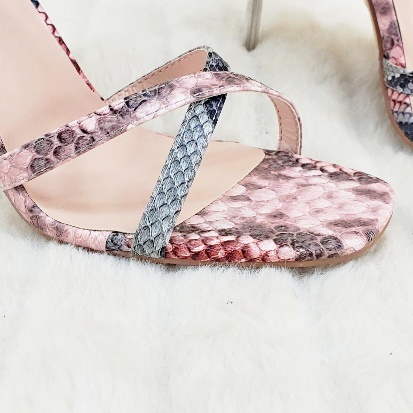 Other Mata Pink Snake Print Rhinestone Double Ankle Strap Closed B Size US 8.5 / IT 38.5 - 8 Thumbnail