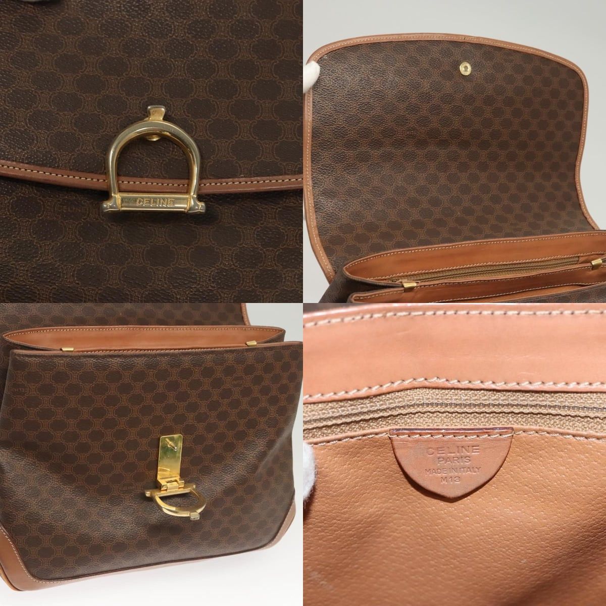 Celine CELINE Macadam Canvas Hand Bag Pvc Leather Brown Gold Size ONE SIZE - 11 Thumbnail