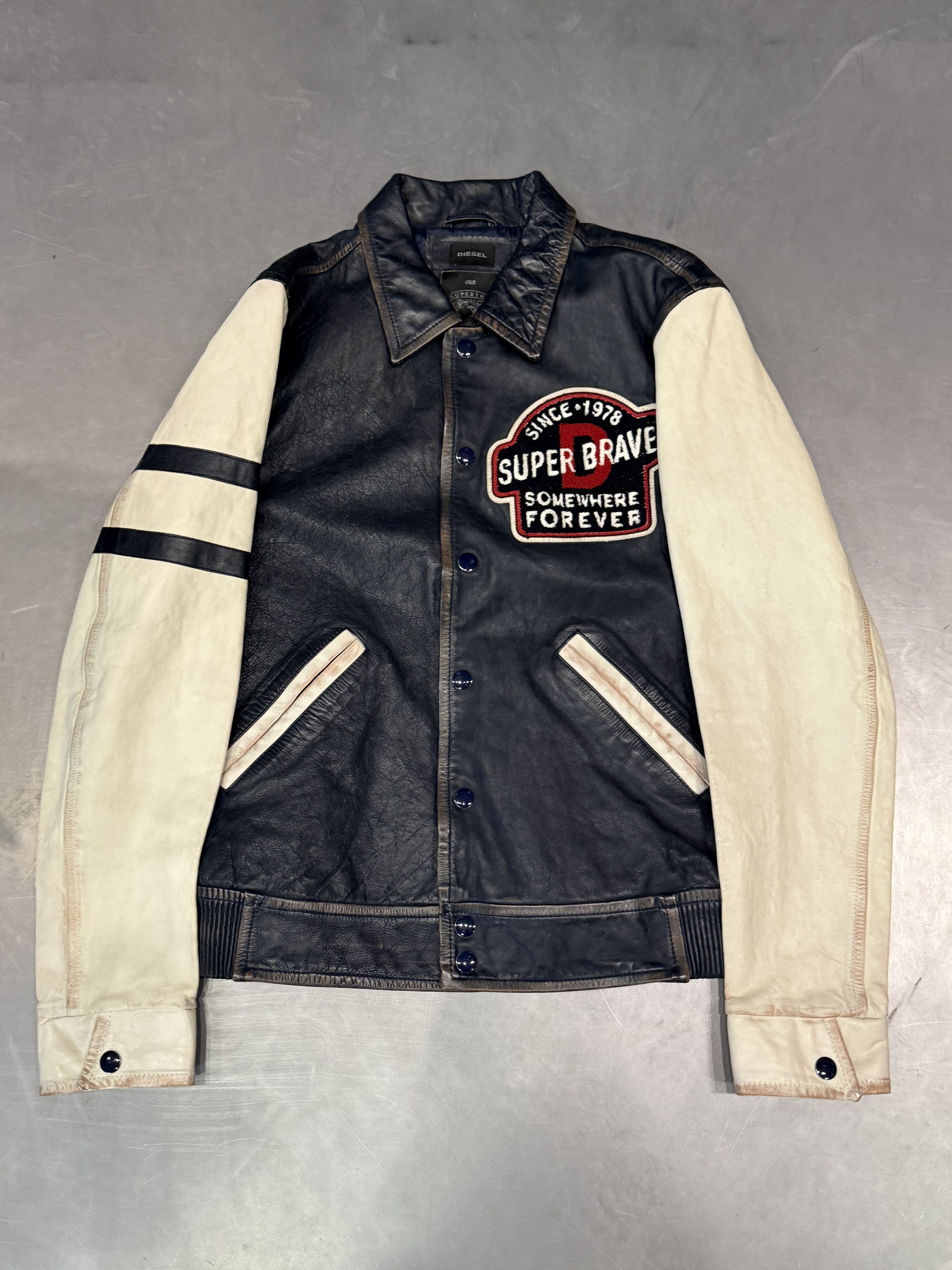 Diesel Diesel navy and white black label leather varsity jacket Size US M / EU 48-50 / 2 - 1 Thumbnail