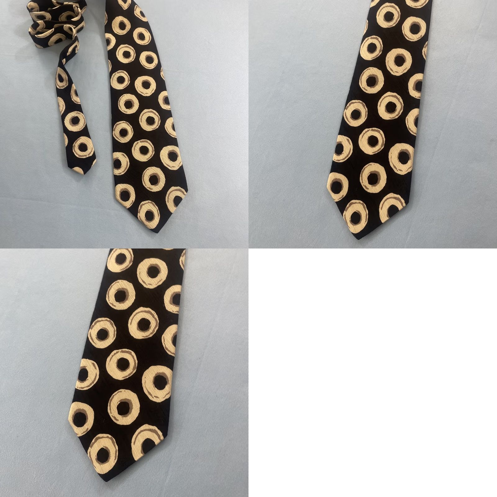 Geoffrey Beene VINTAGE Geoffrey Beene Silk Tie Art Deco MCM Ring Donuts Neat Black Yellow USA 4x58" Interior Wide Necktie Capstone Capsule Donuts) Size ONE SIZE - 11 Thumbnail