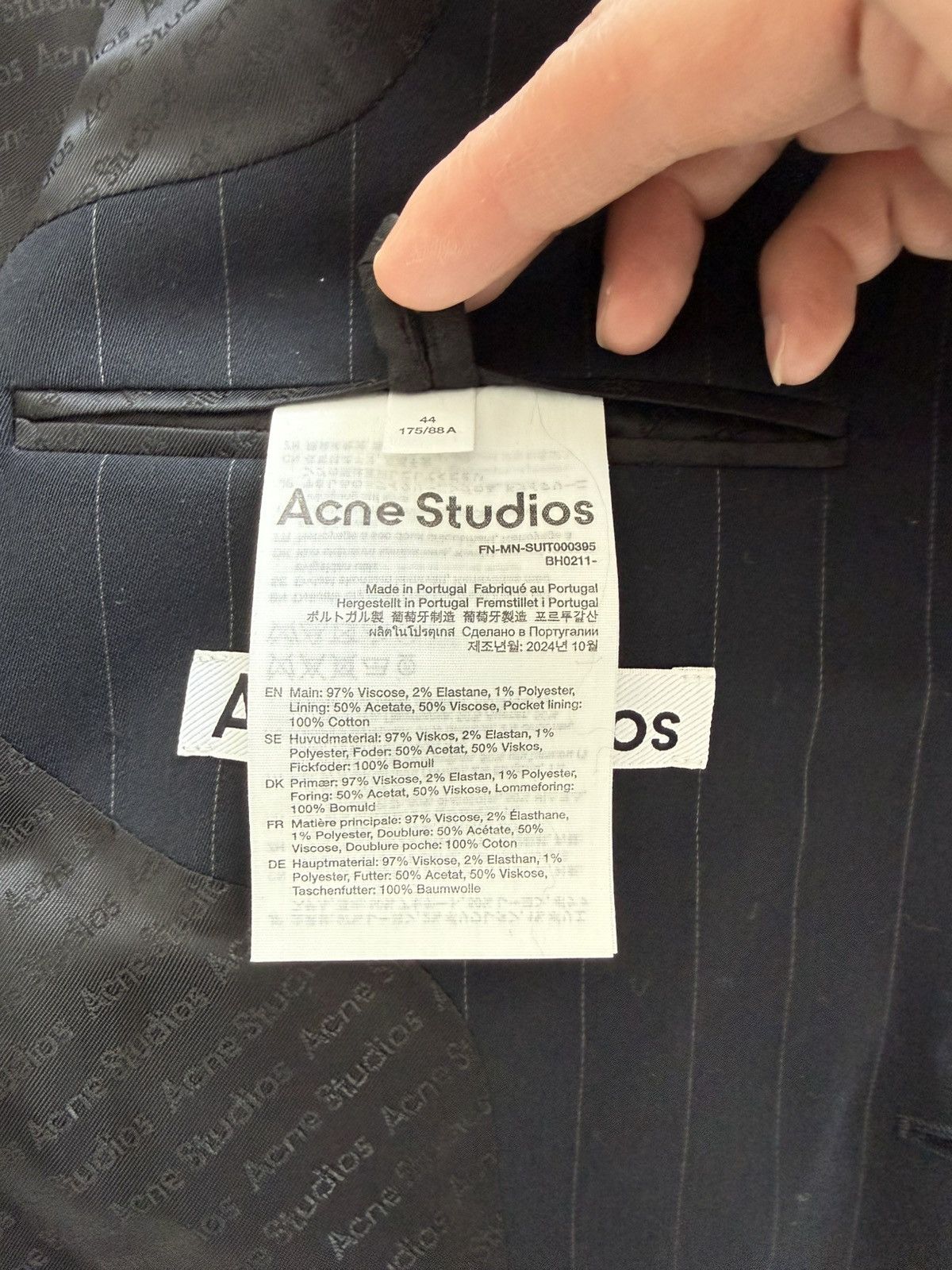 Acne Studios Acne Studios Navy Grey Pinstripe Twill Blazer Size 44R - 8 Thumbnail