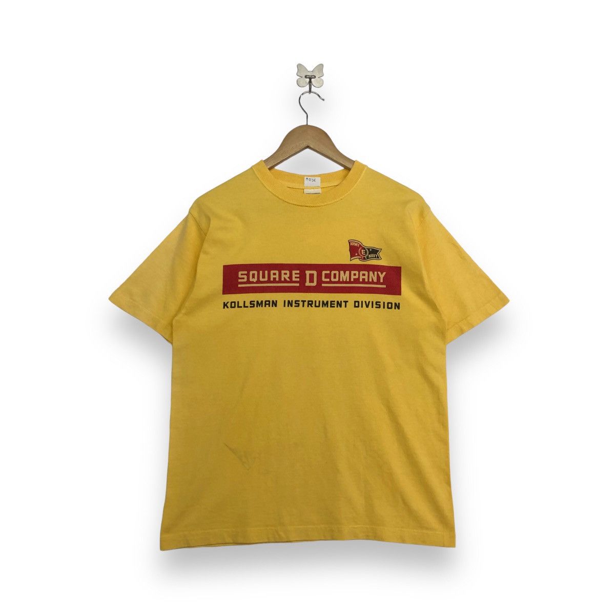 image of Buzz Ricksons x Vintage Buck Ricksons Army Navy Square D Company T-Shirt in Yellow (Size Small)