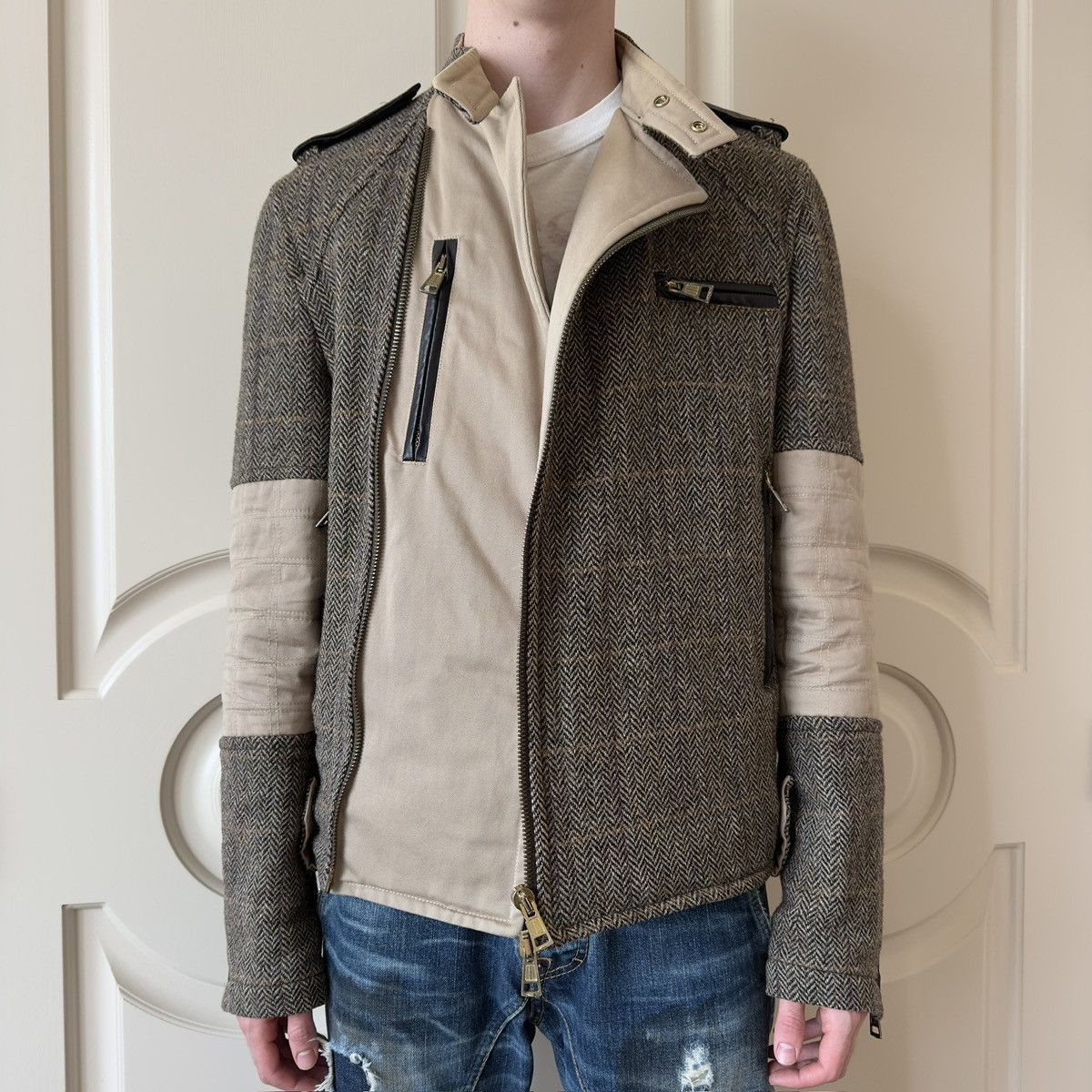 Dsquared2 Dsquared2 F/W 2001–02 Harris Tweed Biker Jacket Size US M / EU 48-50 / 2 - 4 Thumbnail