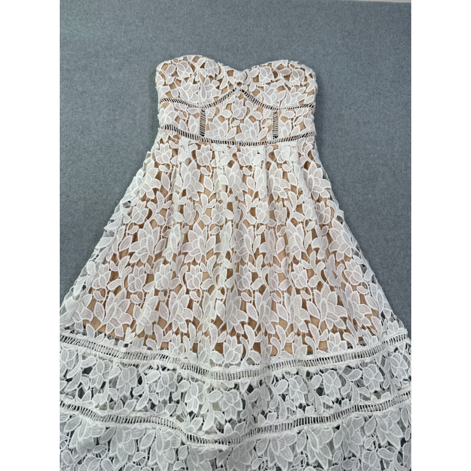 Lulus Lulu's Fit & Flare Dress Ivory Women's Lace Strapless Midi Floral Zip Dress S Size S / US 4 / IT 40 - 3 Thumbnail