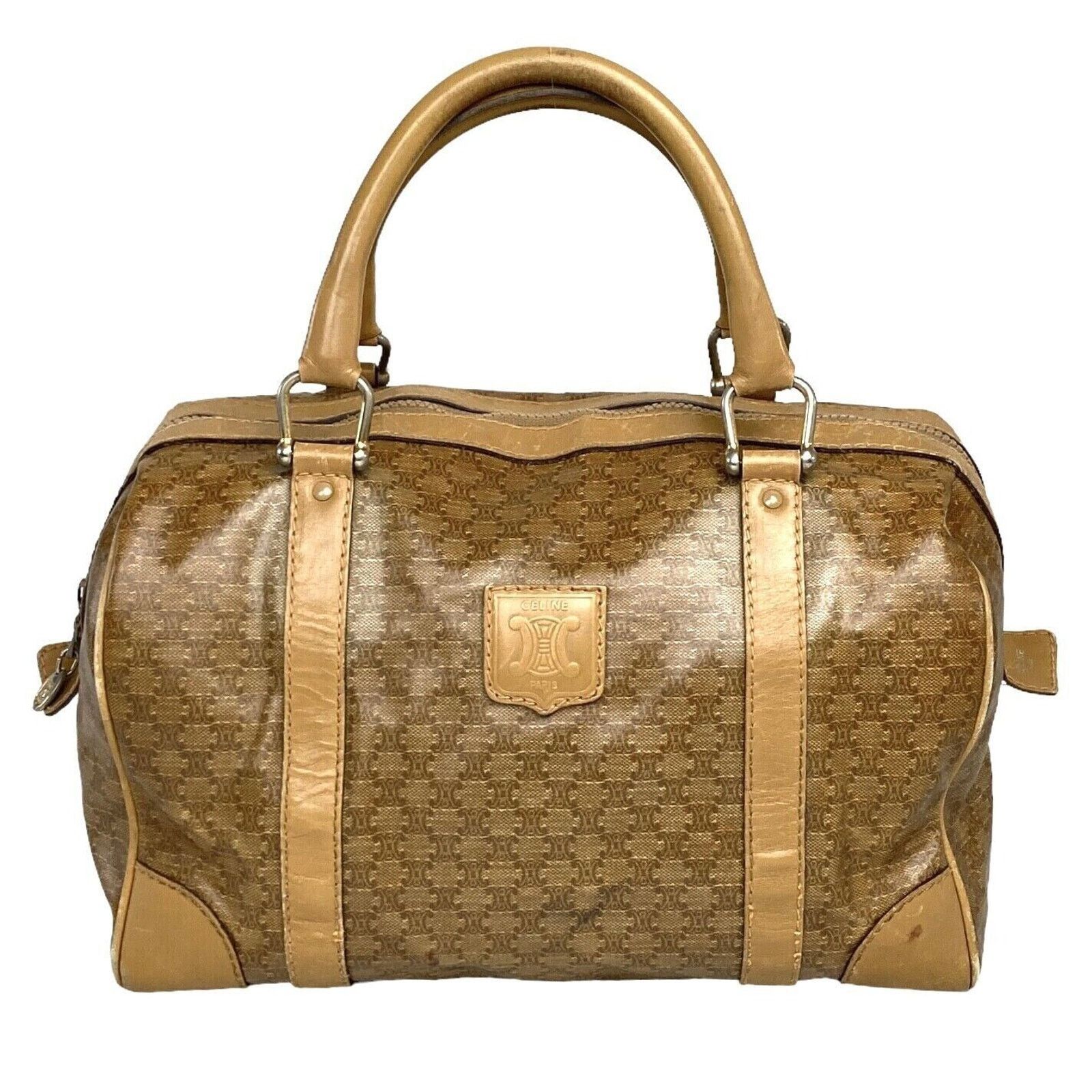 Celine AUTHENTIC CELINE BOSTON HANDBAG Macadam PVC Brown GUC Size ONE SIZE - 1 Thumbnail