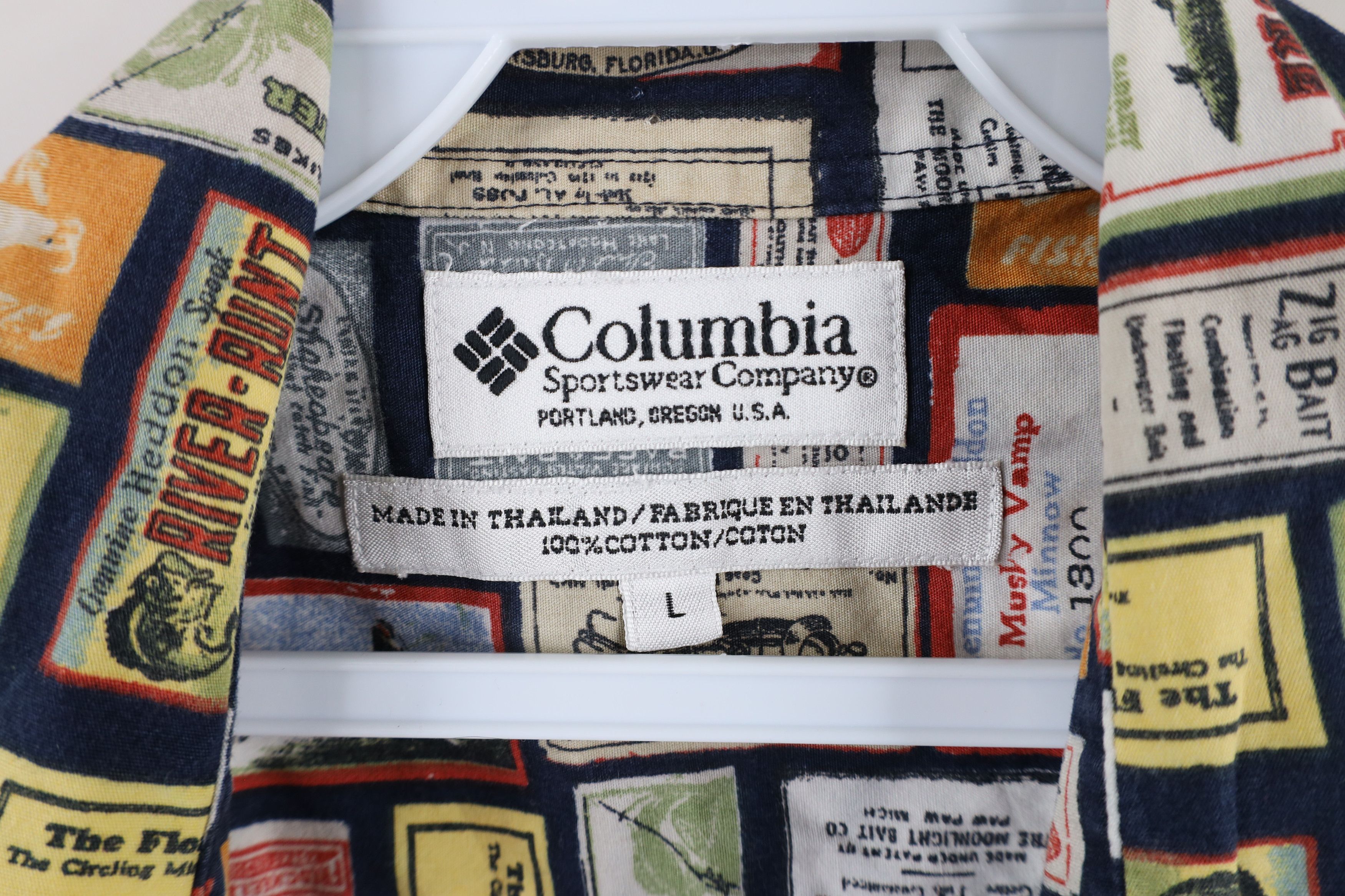 Columbia × Vintage Vintage 90s Columbia Over Print Short Sleeve Button Shirt Size US L / EU 52-54 / 3 - 6 Thumbnail