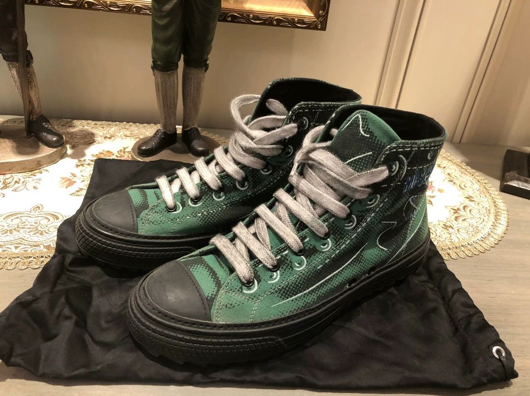 Moschino Moschino Green Printed Canvas High-Top Sneakers Size US 8 / EU 41 - 1 Thumbnail