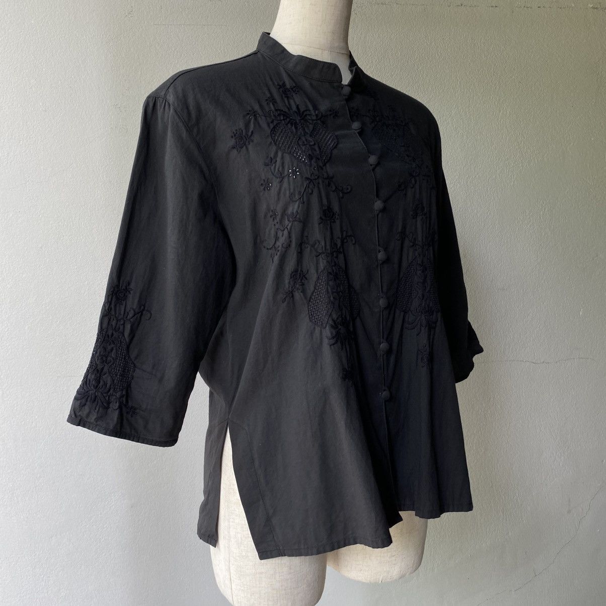 Japanese Brand POWDER Black Mandarin Collar Shirt Size L / US 10 / IT 46 - 5 Thumbnail