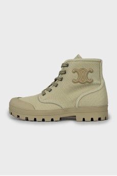 Celine o1bcso1str0924 Patapans Lace Up Boot Triomphe Patch Canvas Size US 7 / IT 37 - 2 Thumbnail