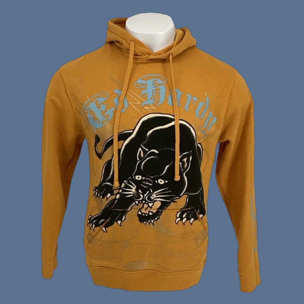Ed Hardy Ed Hardy Hoodie Mens Medium Yellow Panther Tattoo Graphic DEH Fleece Pullover Size US M / EU 48-50 / 2 - 1 Thumbnail