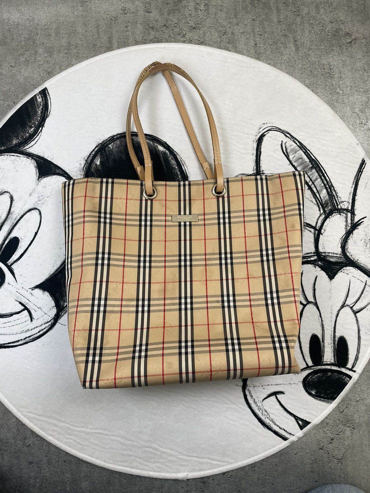 image of Burberry Blue Label Nova Check Shoper Bag in Beige, Women's