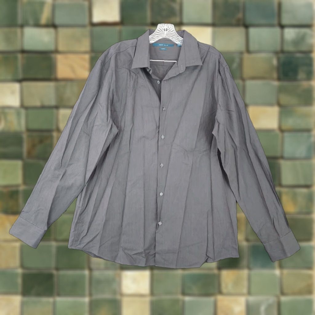 Perry Ellis PERRY ELLIS Slim Fit Long Sleeve Button-Up Dress Shirt Gray XL Mens Size 46R - 1 Thumbnail