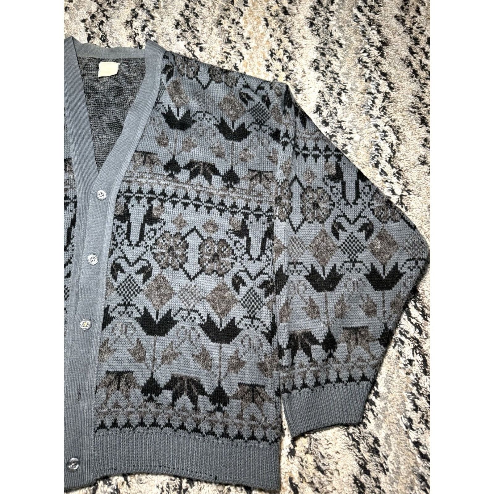 Vintage VINTAGE 60s 70s Wool Mohair Sweater Cardigan Knit Mens Large Gray Geometric Abstract Knit Wool Blend Shirt/Cardigan? Size US L / EU 52-54 / 3 - 2 Thumbnail