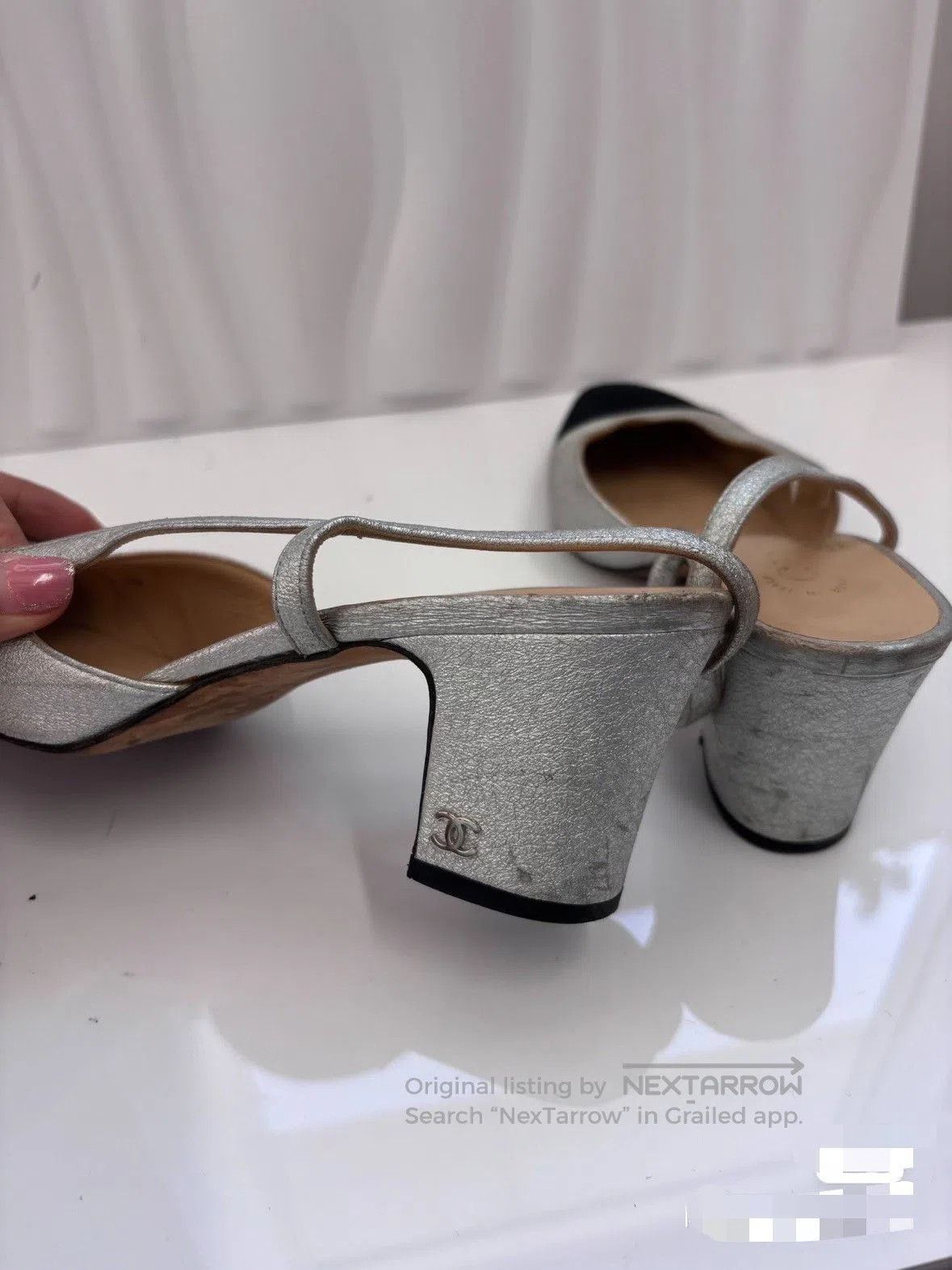 Chanel Chanel Silver Black Slingback Heel. Size US 7 / IT 37 - 5 Thumbnail