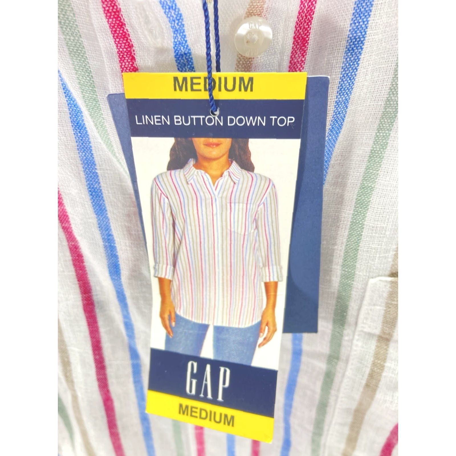 Gap Gap Linen Shirt Women Medium Stripe Button Long Sleeve Linen Blend Casual NWT Shirt Size M / US 6-8 / IT 42-44 - 4 Thumbnail
