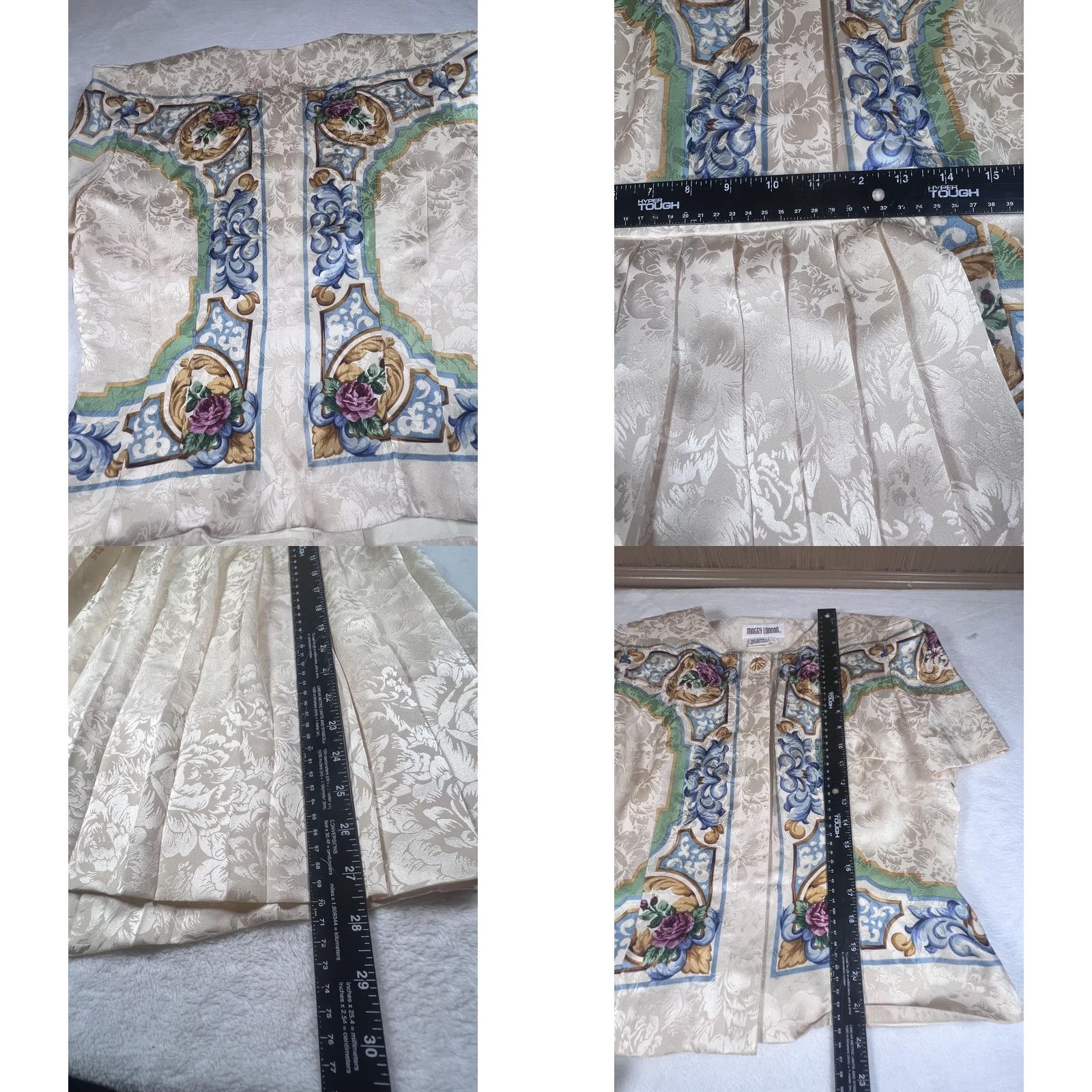 MAGGY LONDON Maggy London Skirt Suit Womens 8 White Silk Floral Pleated Short Sleeve Set 2 Piece Vintage No Size 30" / US 8 / IT 44 - 10 Thumbnail